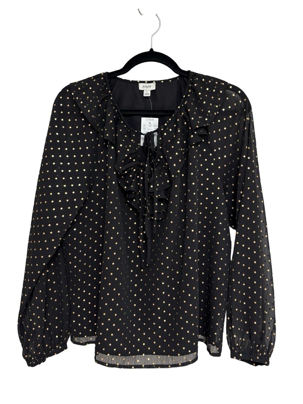 NEW J. Crew Factory Gold Polka-Dot Ruffle Tie-Front Top - Size L